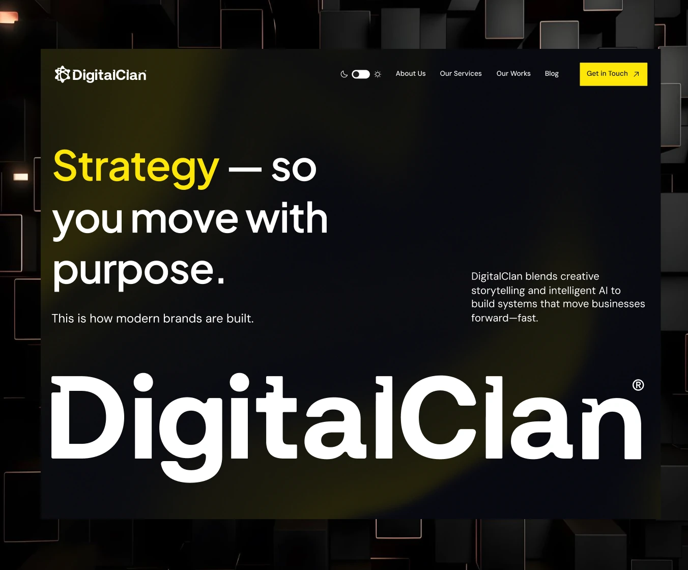 Client testimonials and the dark home page hero (2 of 2)