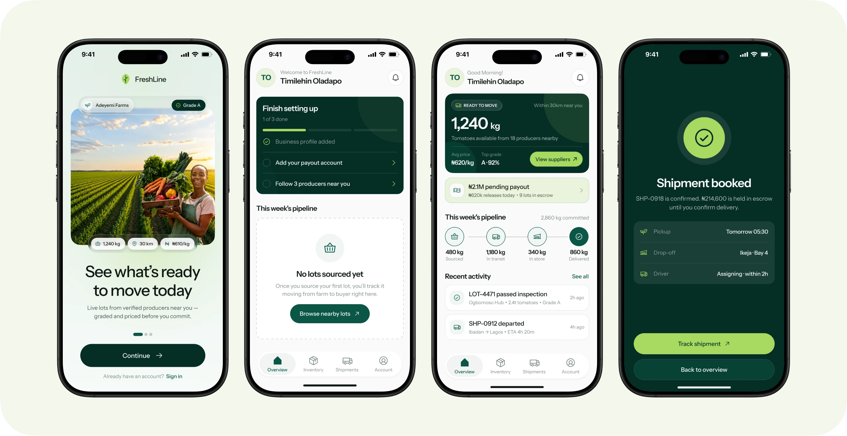 FreshLine feature screens