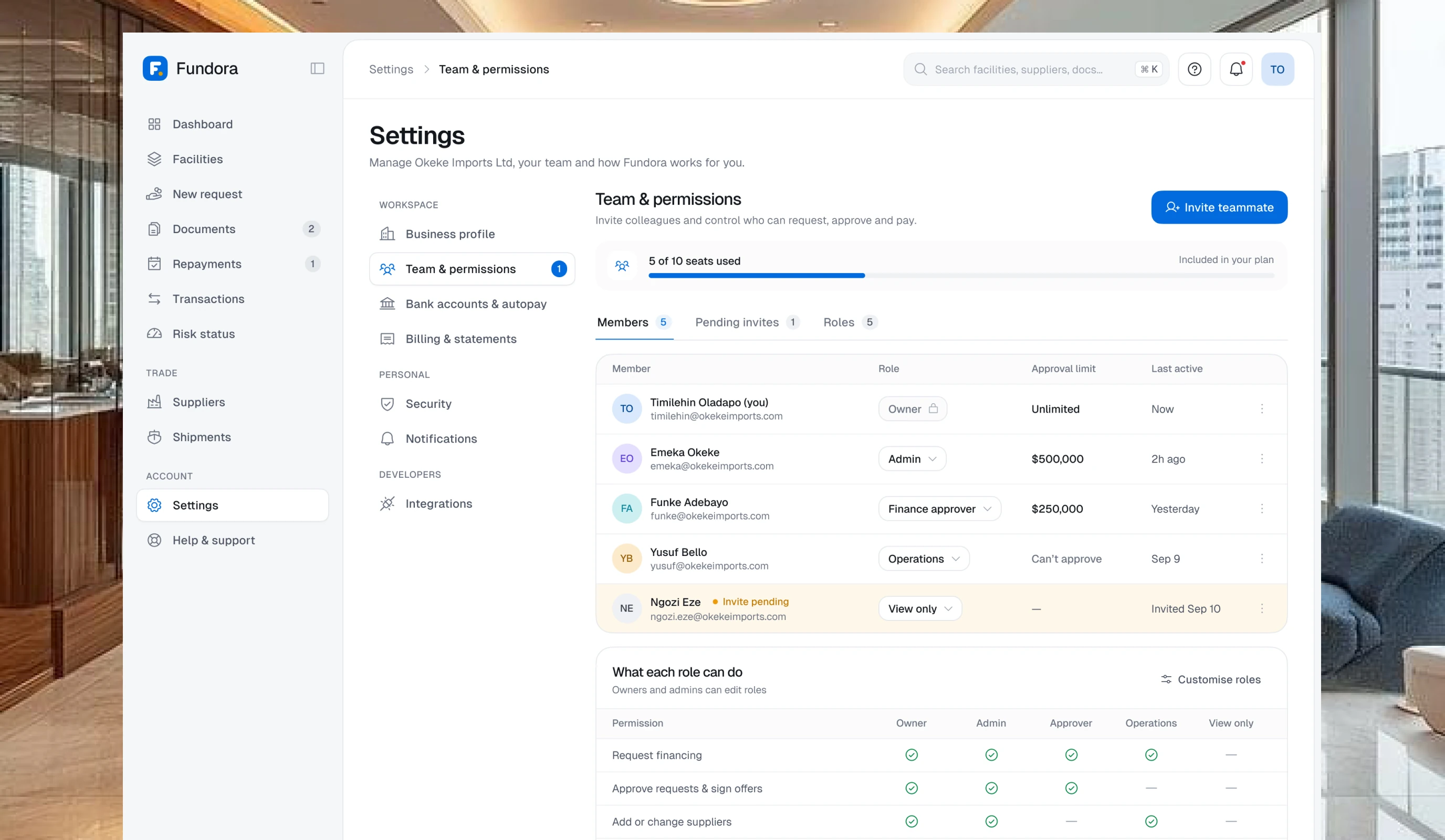 Team and permissions