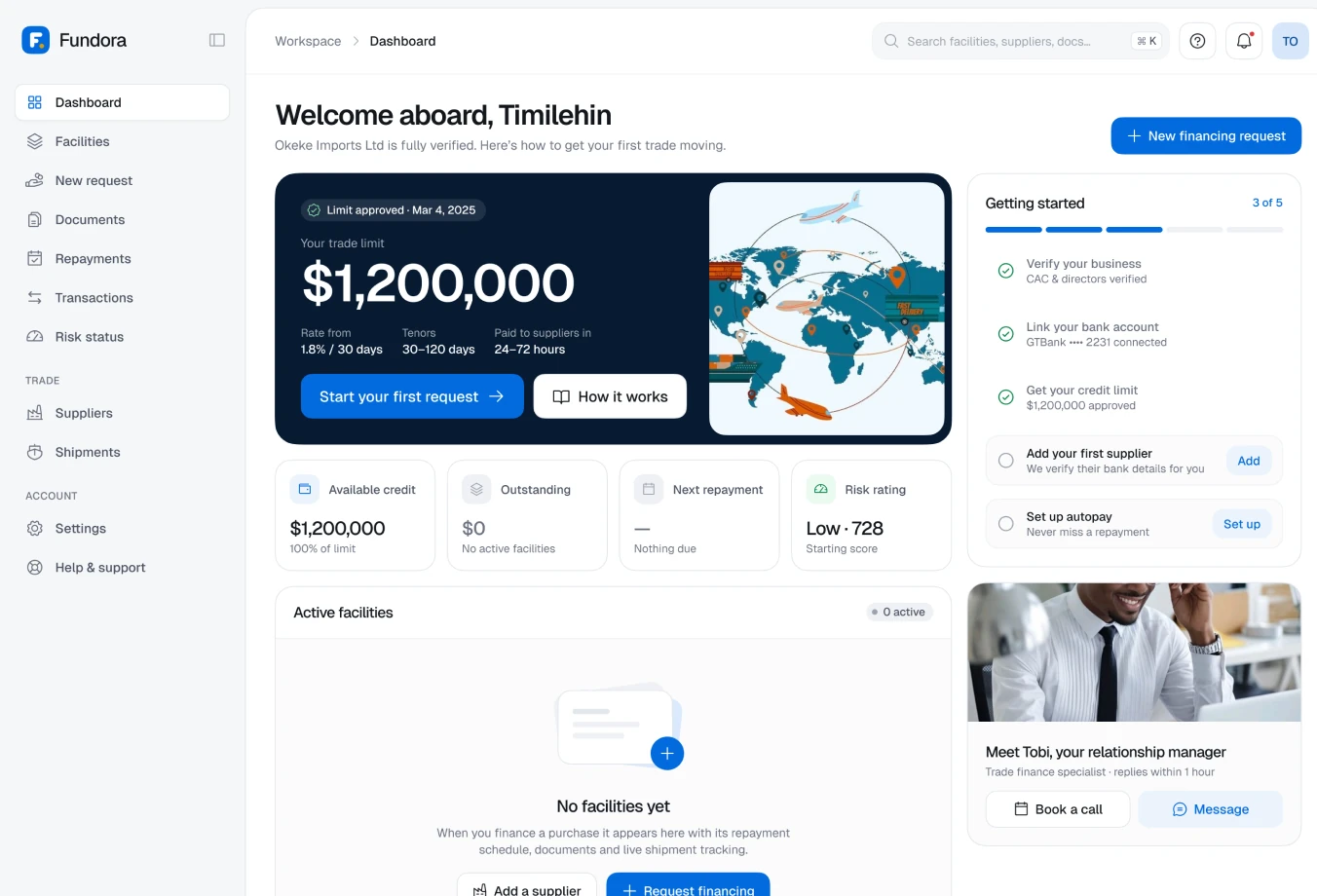 Limit approved and welcome dashboard (2 of 2)