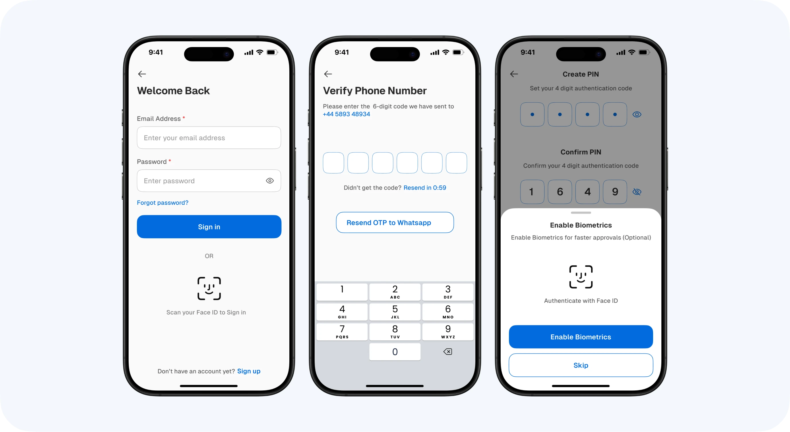 Sign-in, phone OTP and biometrics