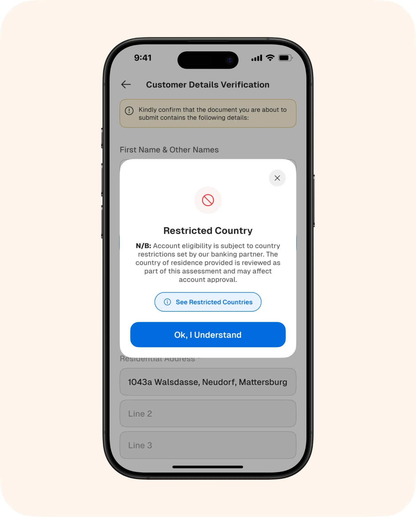 New-device check and restricted country notice (2 of 2)