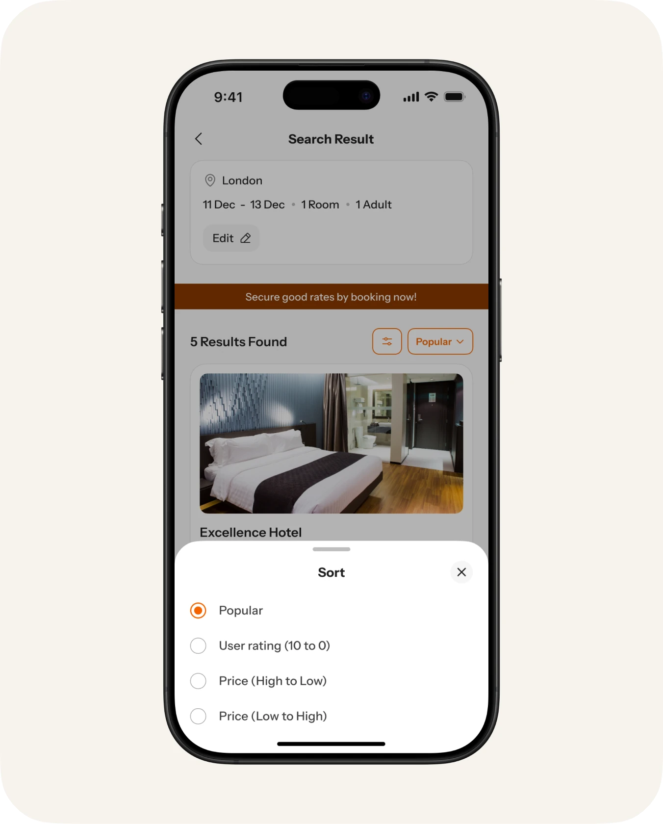Hotel sort and hotel details (1 of 2)