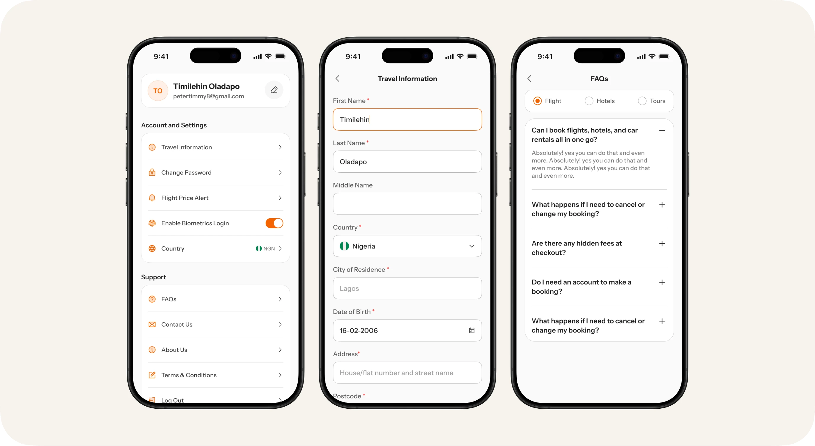 Profile, travel information and FAQs