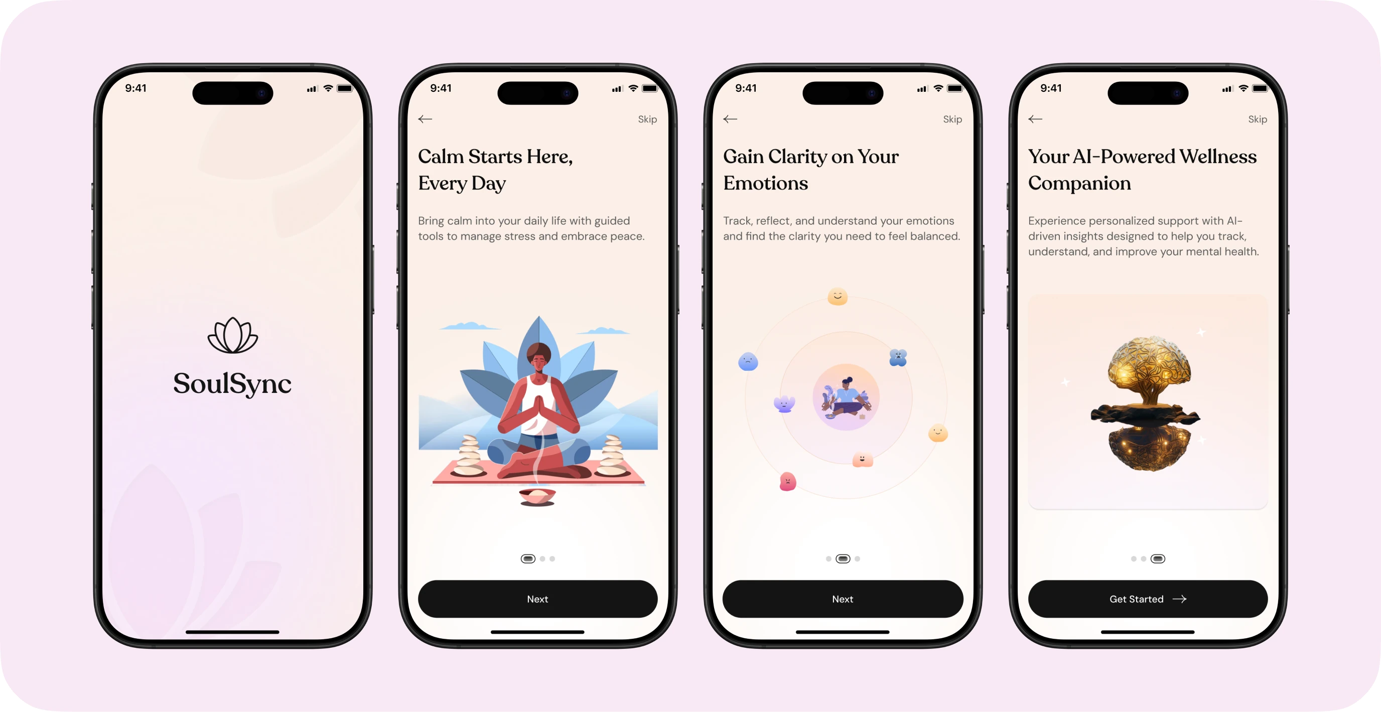 Splash and three onboarding screens