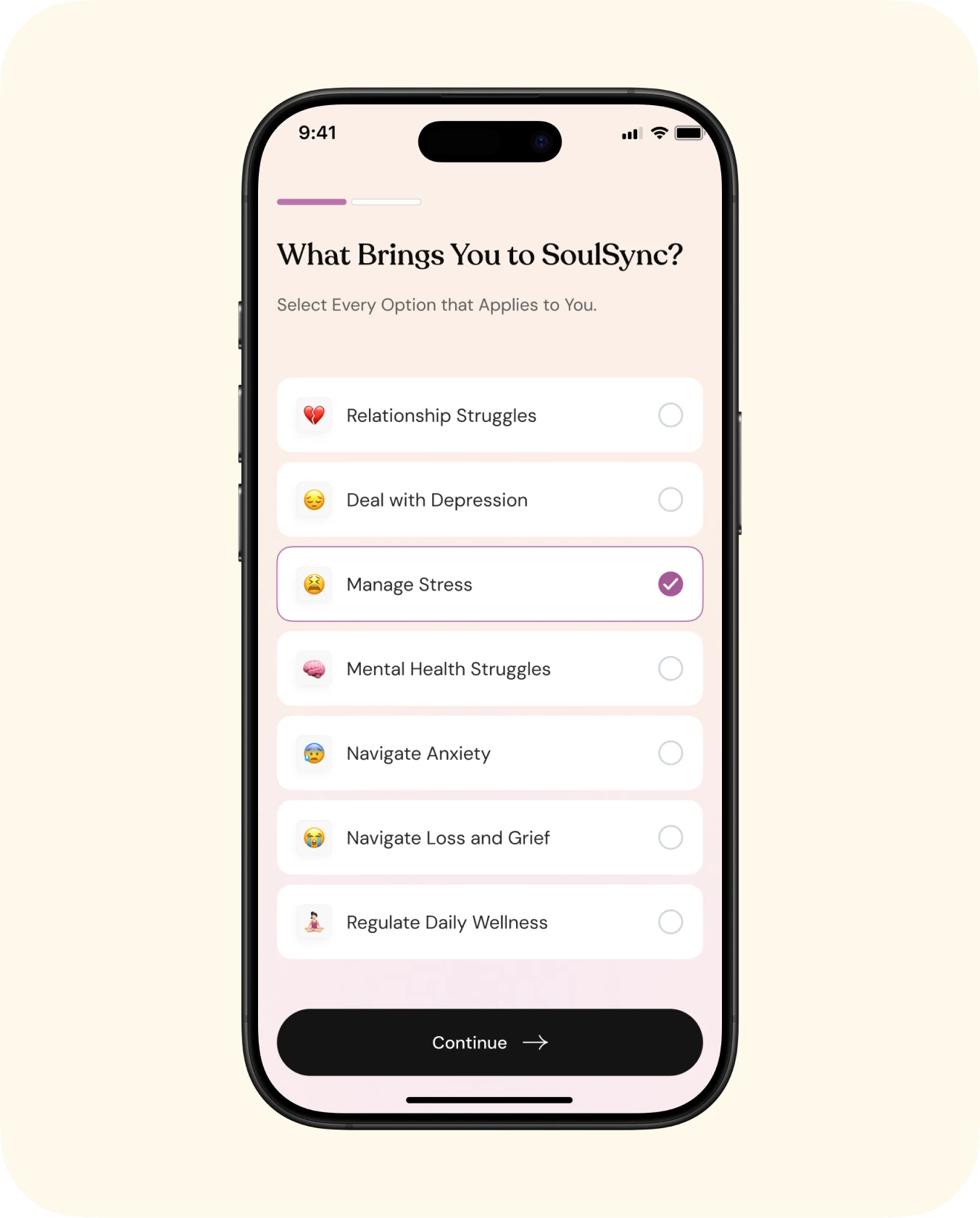 Questionnaire and daily reminder setup screens (1 of 2)