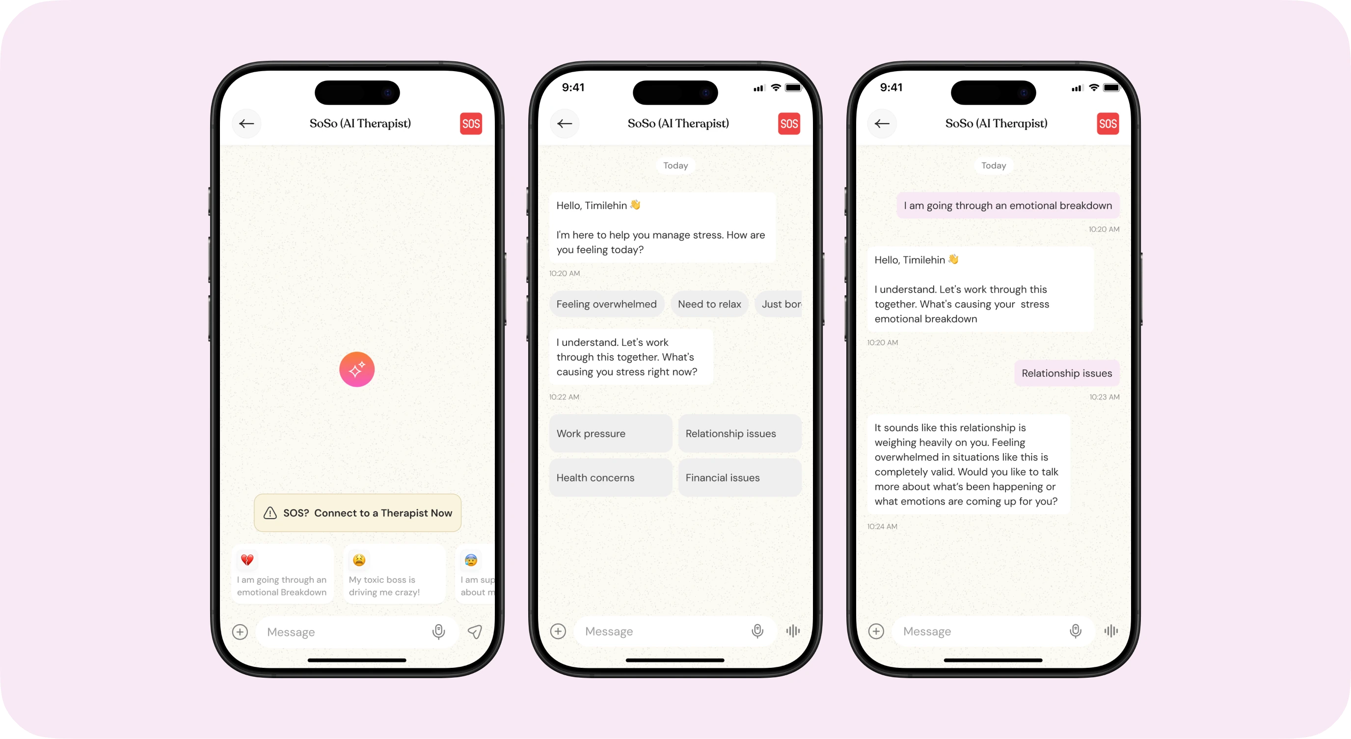 Three SoSo chat screens