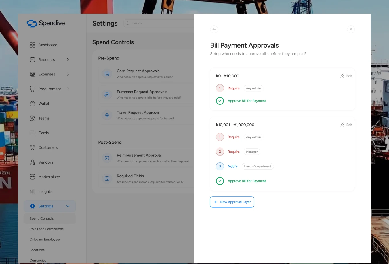 Spend control settings (1 of 2)