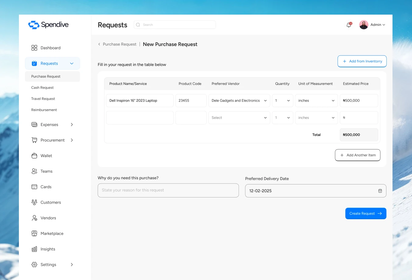 Purchase request flow (1 of 2)