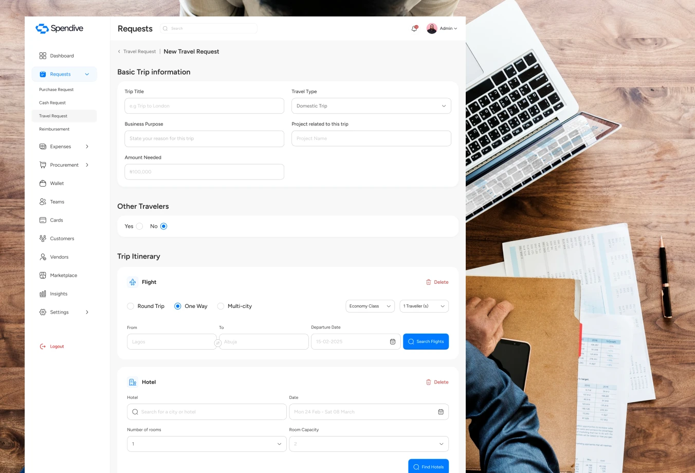 Travel request steps (2 of 2)