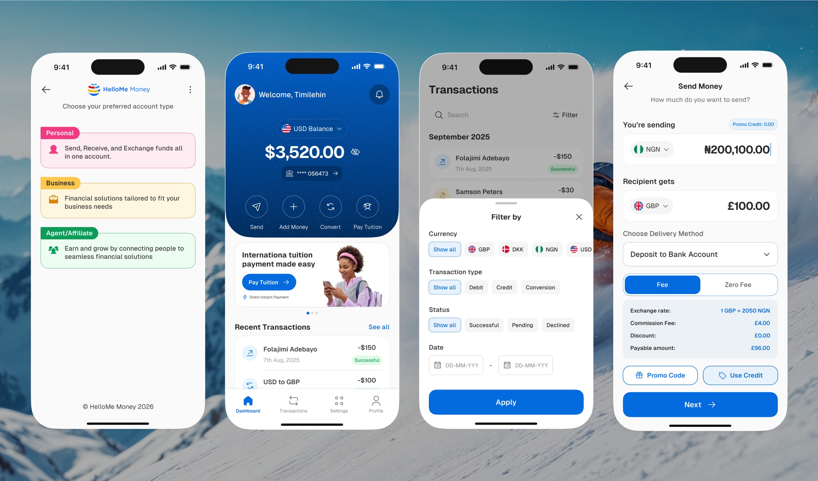 HelloMe Money — Modern fintech app for swift money transfers