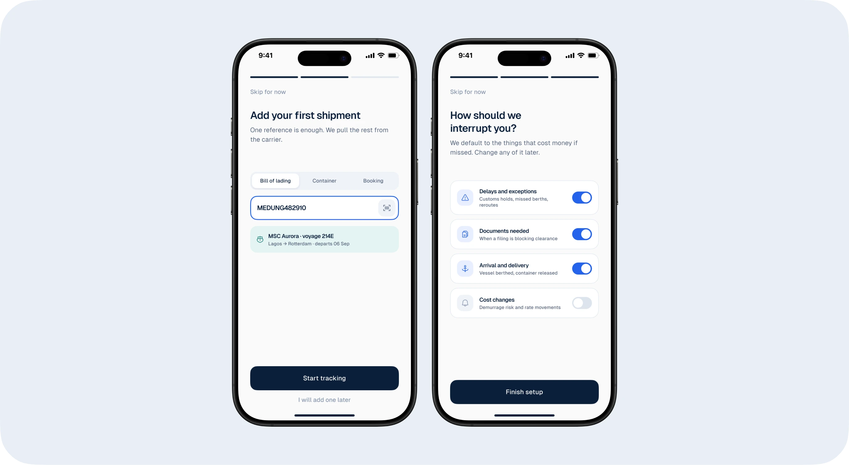 First shipment and alert preferences
