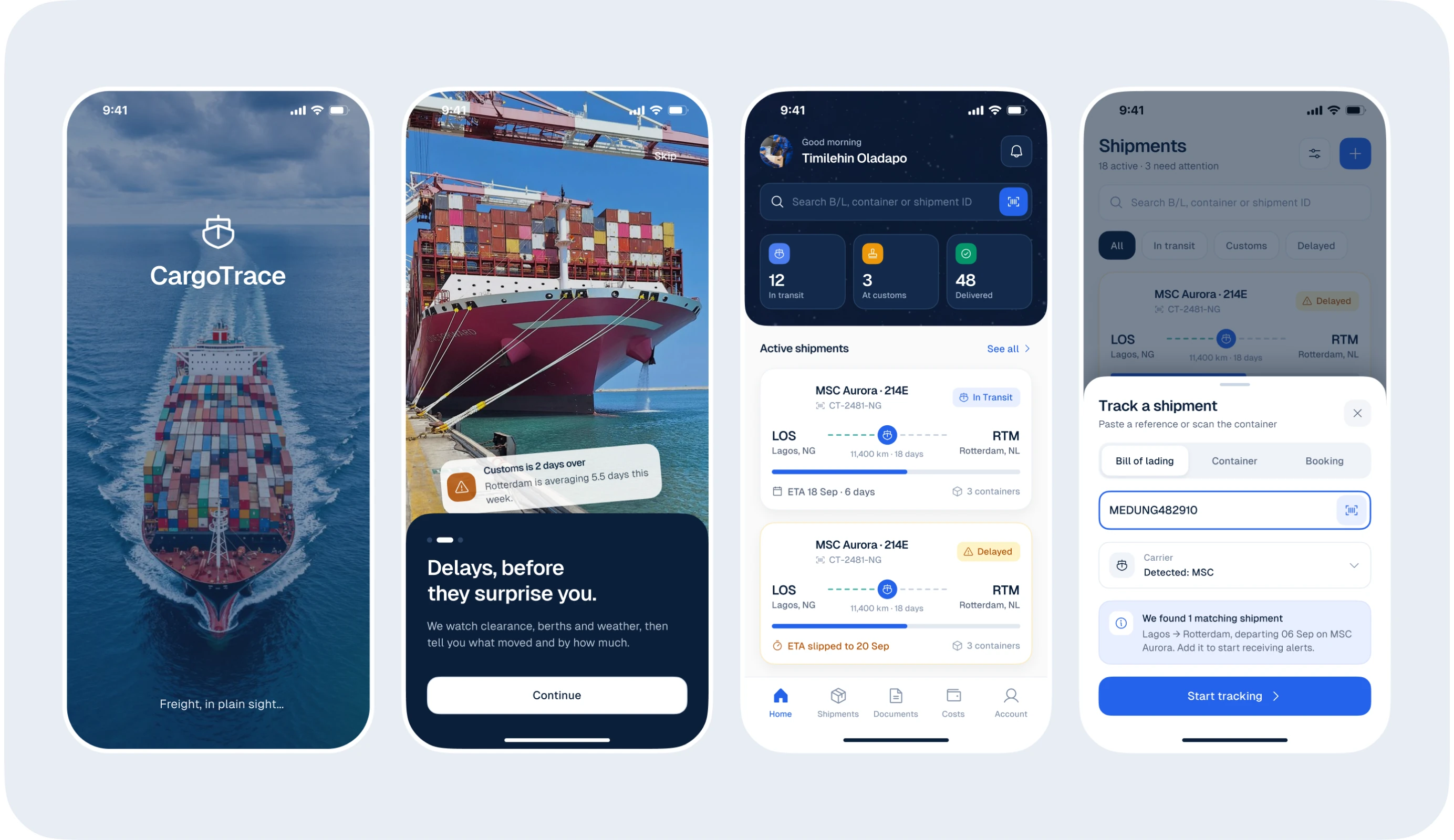 CargoTrace feature screens