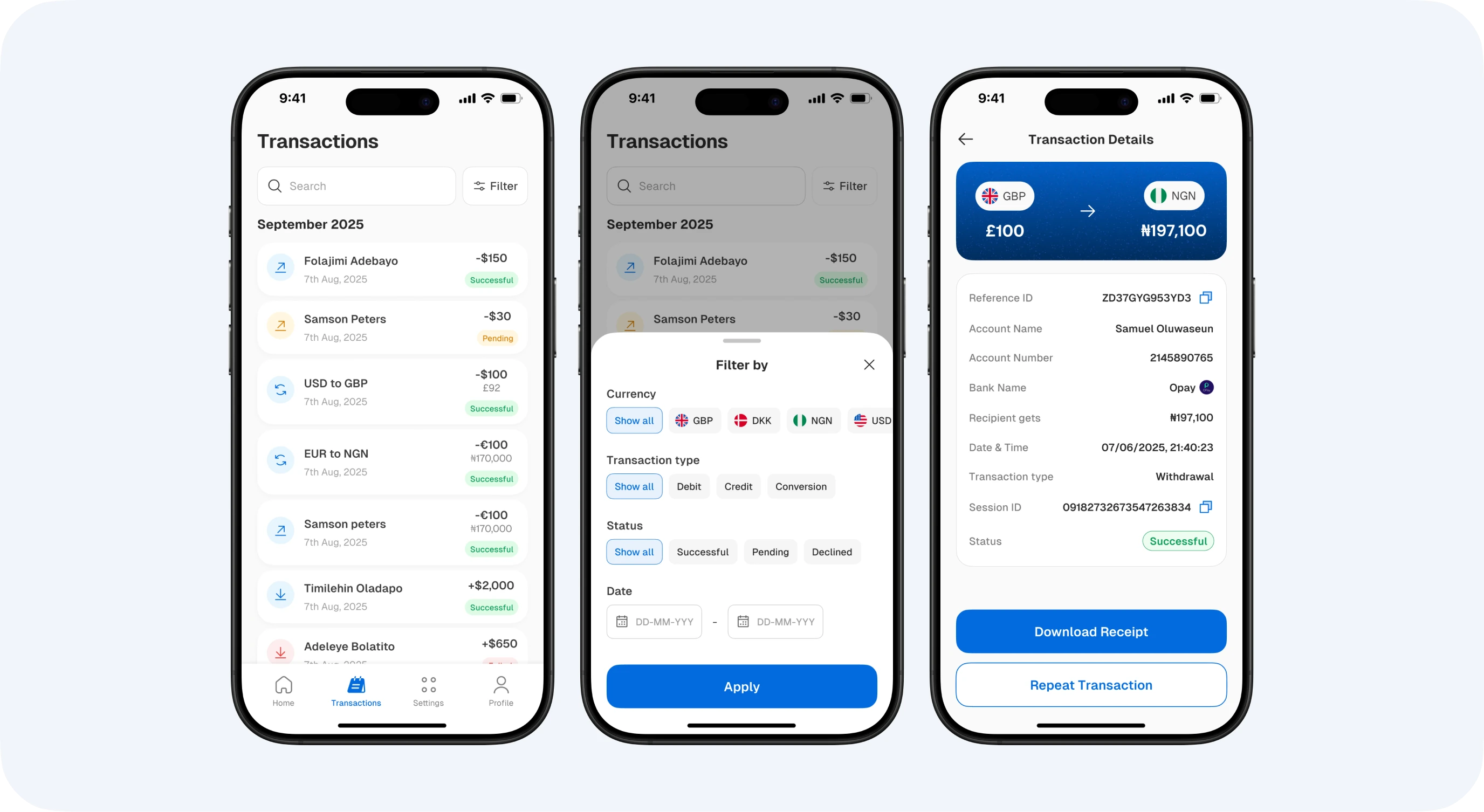Transactions, filters and receipt
