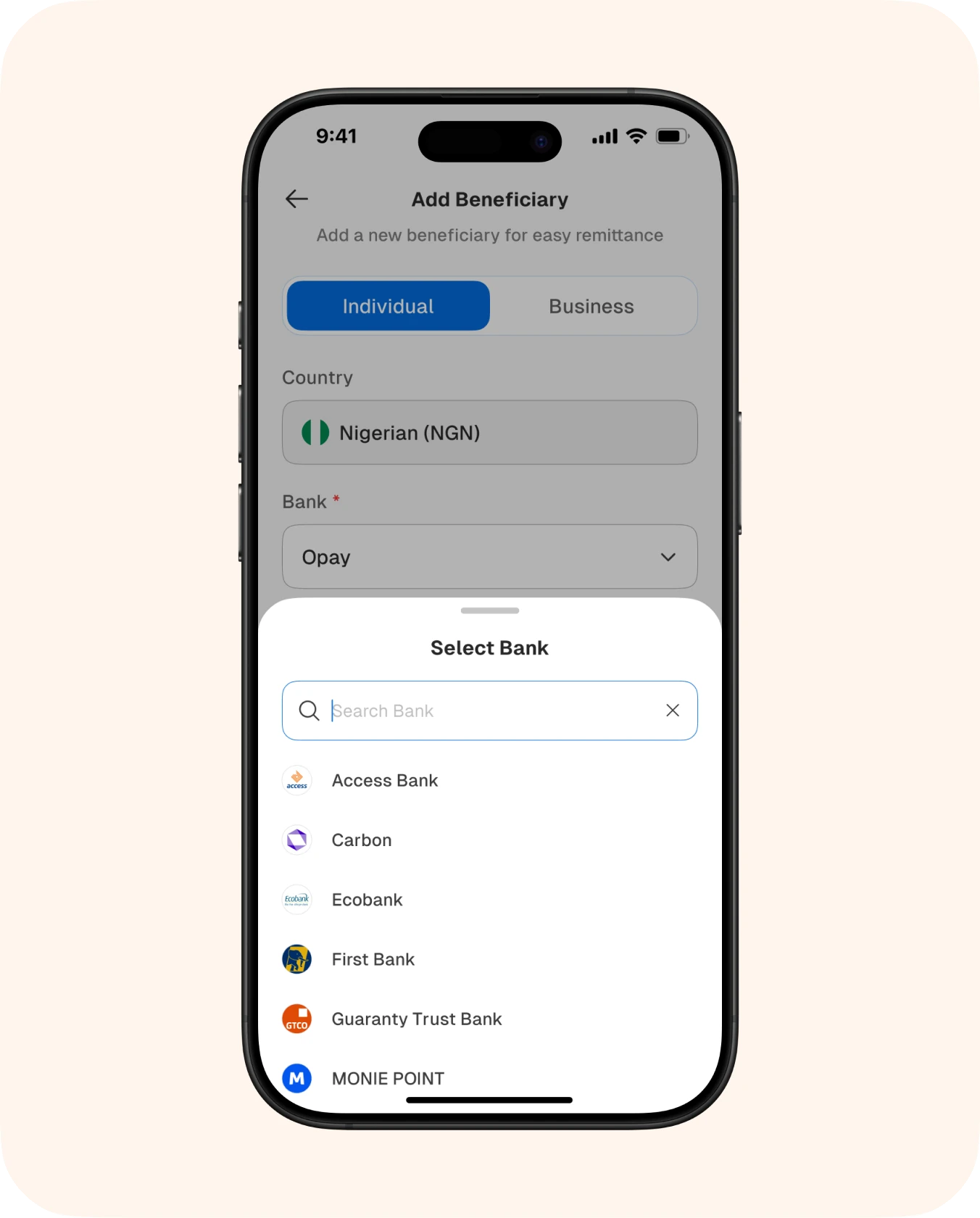 Bank selection and empty account state (1 of 2)