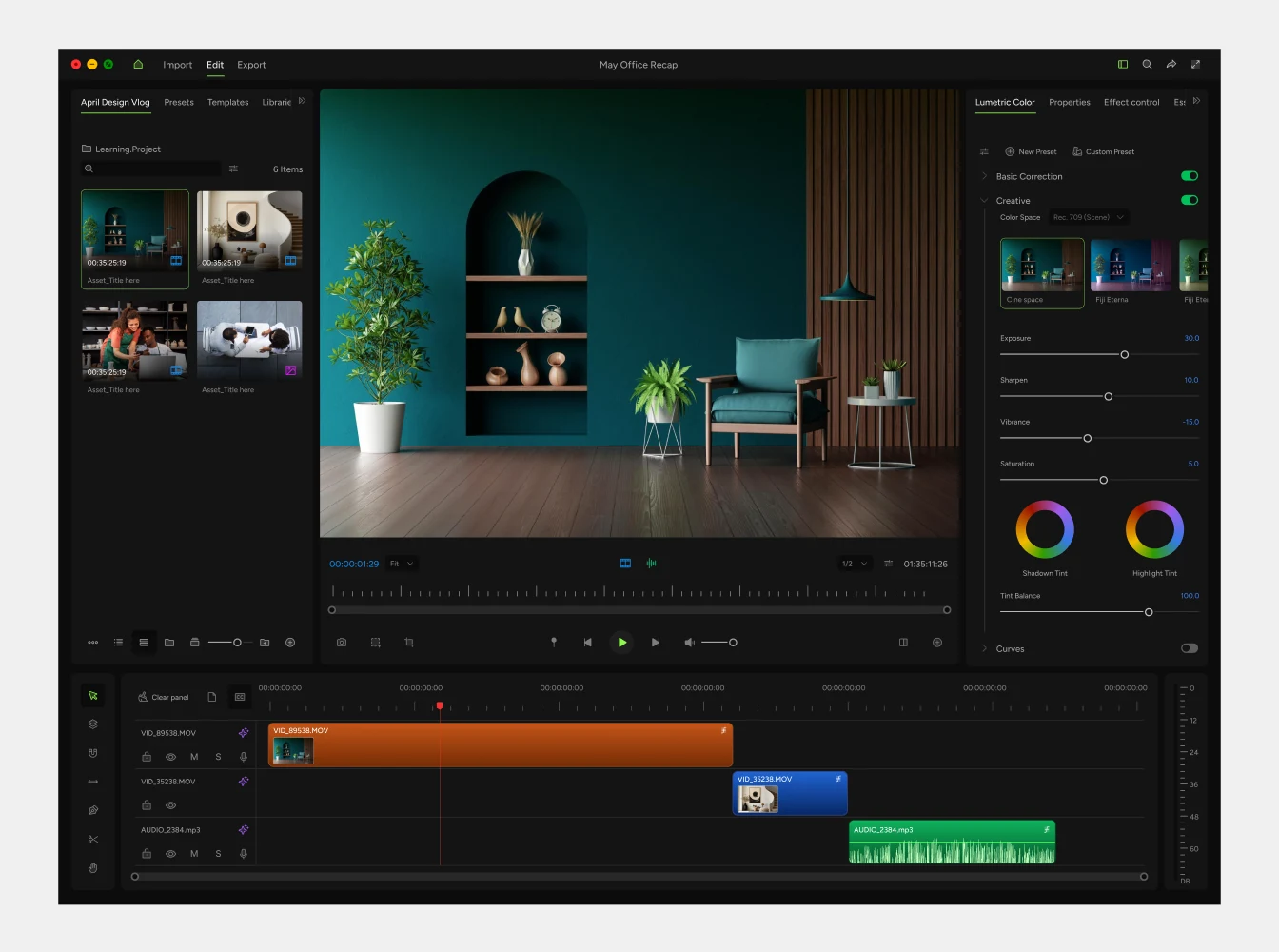 Dark video editing interface