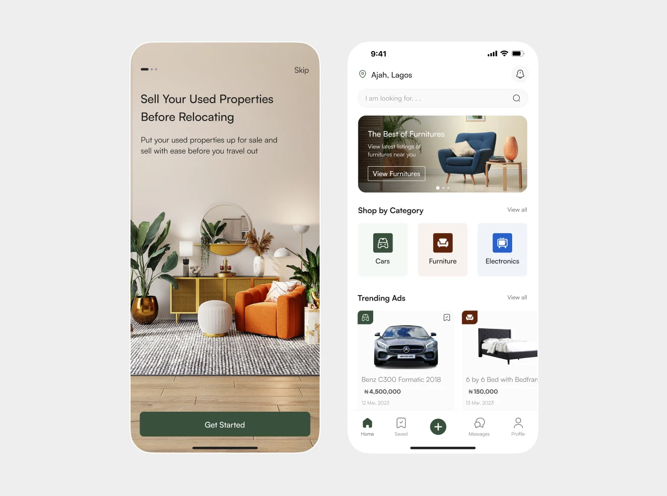 Property marketplace app: onboarding and browse screens